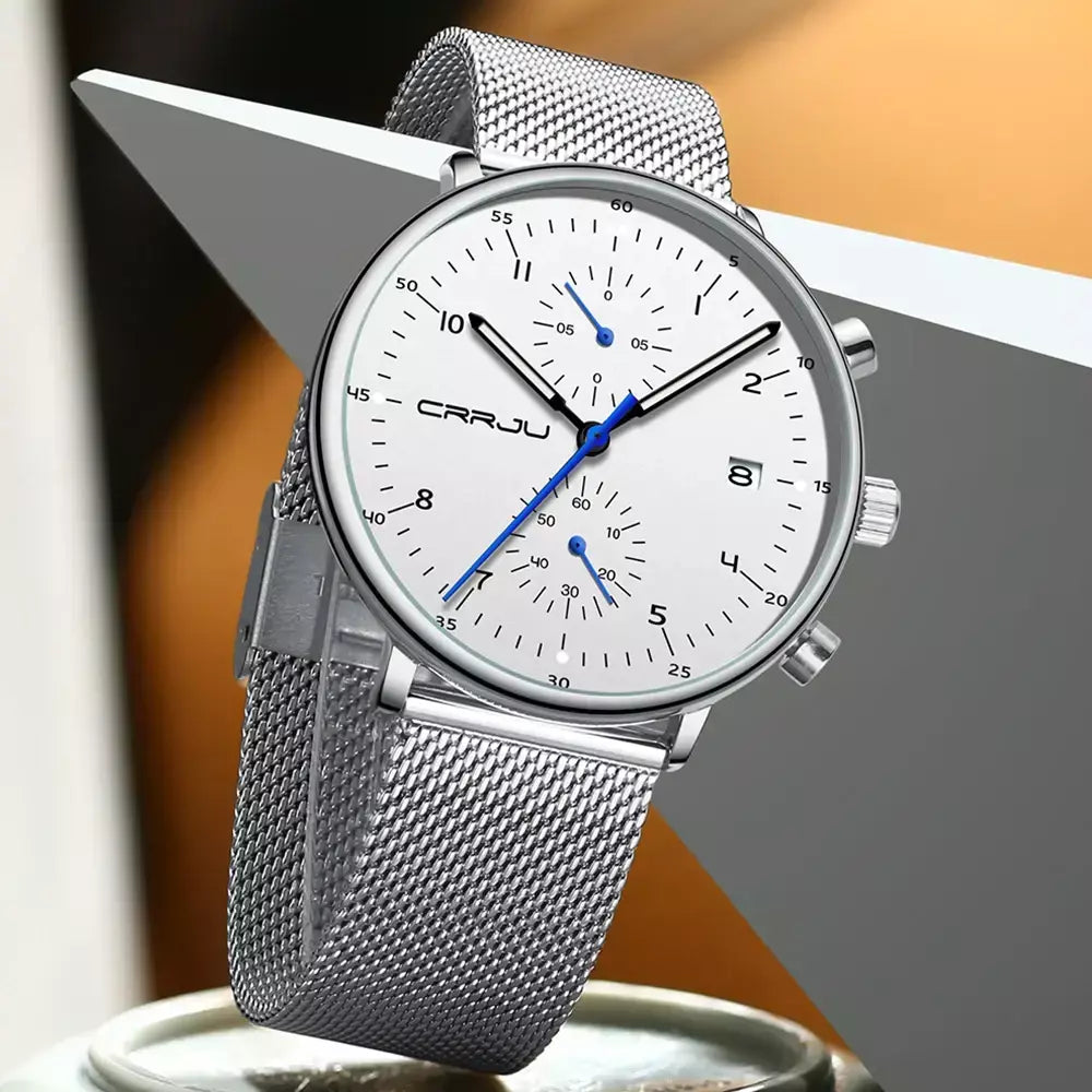 Crrju relógio masculino topo de luxo marca aço inoxidável relógio de pulso militar à prova dwaterproof água data quartzo relógios relogio masculino