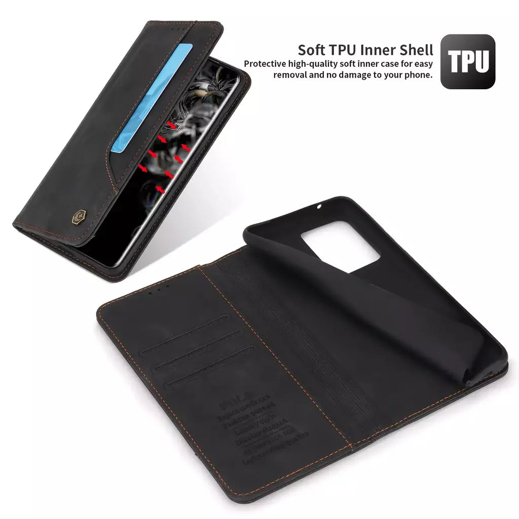 Capa de telefone de couro para Samsung Galaxy S25 S24 Ultra S23 S22 S21 S20 FE S10 Plus Nota 20 10 9 5G Carteira magnética Flip Phone Cover