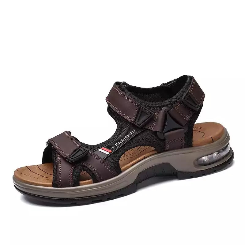 Sandálias masculinas de verão de couro genuíno, chinelos masculinos, gladiador, praia, macio, confortável, ao ar livre, sapatos vadeando, marca, 38-46