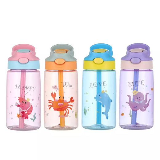 Bebê criativo dos desenhos animados alimentando copos com canudos, garrafas de água infantis, copos portáteis ao ar livre, à prova de vazamento, 480ml