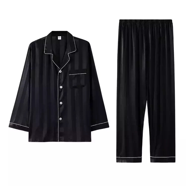 Conjuntos de pijama masculino de cetim de seda manga comprida, pijamas masculinos, camisola estampada, Casa, Soft Cozy Sleepwear Calças, Novo