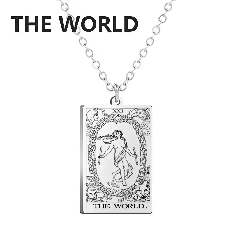 Dawapara cartas de tarô colar feminino colar de aço inoxidável riqueza amuleto clássico tarô grandes arcanos adivinhação charme jóias