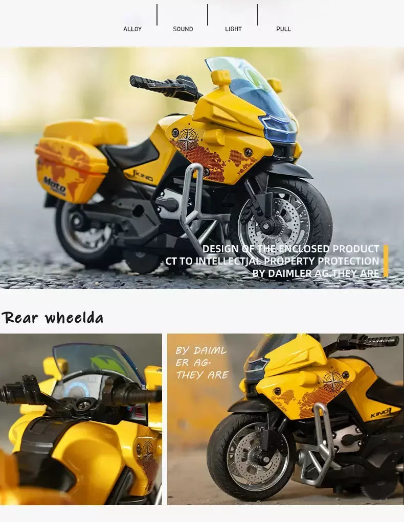 1/14 modelo de carro liga puxar para trás motocicleta locomotiva masculina carro de polícia com luz e veículos de simulação de música brinquedos infantis