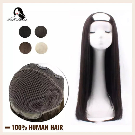 Brilho completo u parte peruca de cabelo humano máquina de cor sólida remy cabelo humano meia peruca clipe em uma peça invisível u forma perucas em linha reta