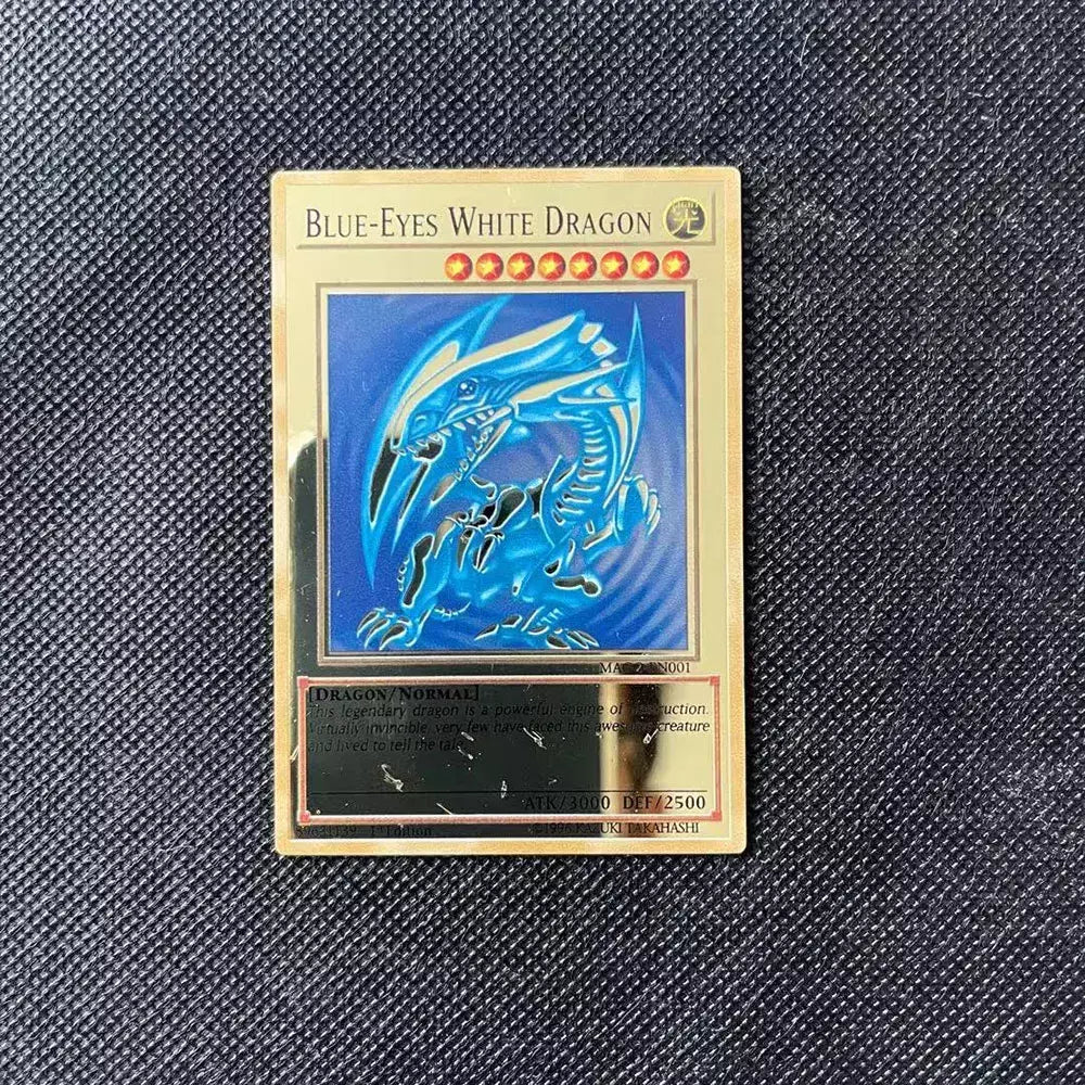 Yugioh cartões de metal dourado yu-gi-oh liga coleção cartão olhos azuis escuro magial obelisco slifer ra crianças presente de aniversário de natal