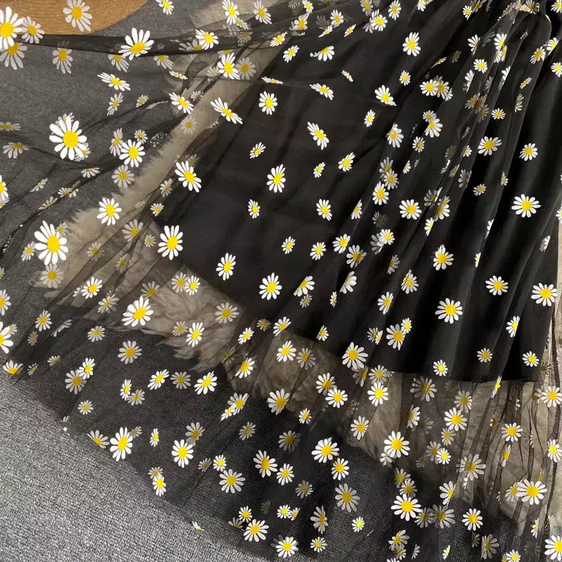 Yuoomuoo moda coreana margarida flor impressão malha vestido de festa verão duas camadas cinta espaguete férias midi vestido praia vestidos