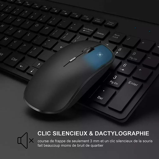 Combo de teclado e mouse sem fio, 2.4G recarregável AZERTY Keyboard Set, ergonômico para computador, Mac, PC, laptop, TV