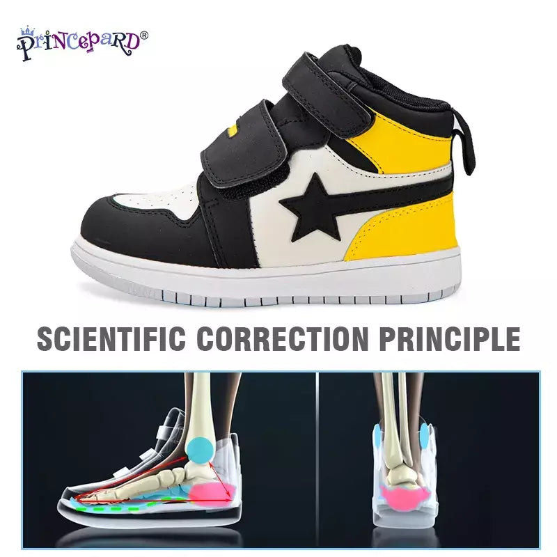 Sapatilhas para crianças, sapatos ortopédicos para crianças, ponta dos pés, suporte de tornozelo alto para caminhada, tênis de sola antiderrapante de fundo duro para meninas meninos pés chatos