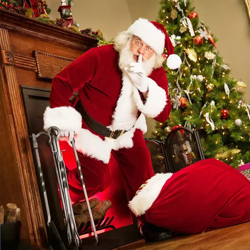 Natal papai noel traje barba lotes homem cosplay roupas de papai noel fantasia vestido no natal masculino traje terno para adultos
