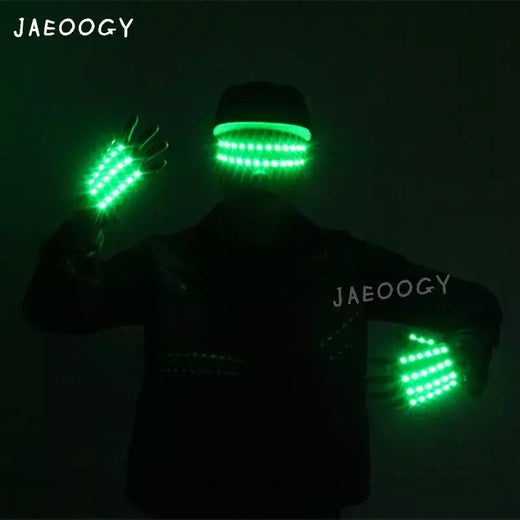 LED luvas brilhantes com show fluorescente, personalidade criativa, Dia das Bruxas, Natal, palco, DJ Singer, realizando, personalidade