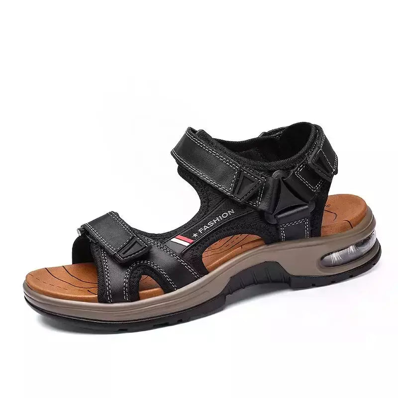 Sandálias masculinas de verão de couro genuíno, chinelos masculinos, gladiador, praia, macio, confortável, ao ar livre, sapatos vadeando, marca, 38-46