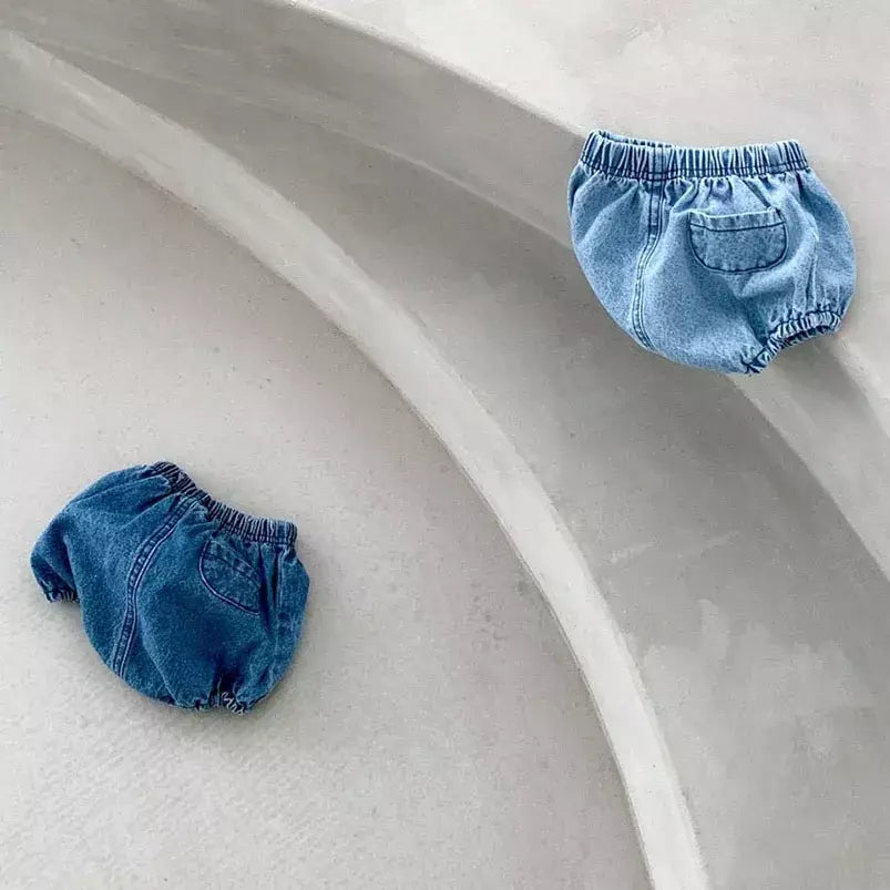 Adorável bebê meninos shorts verão casual denim calças curtas para a criança meninas bolsos design roupas crianças calças jeans 0-24m