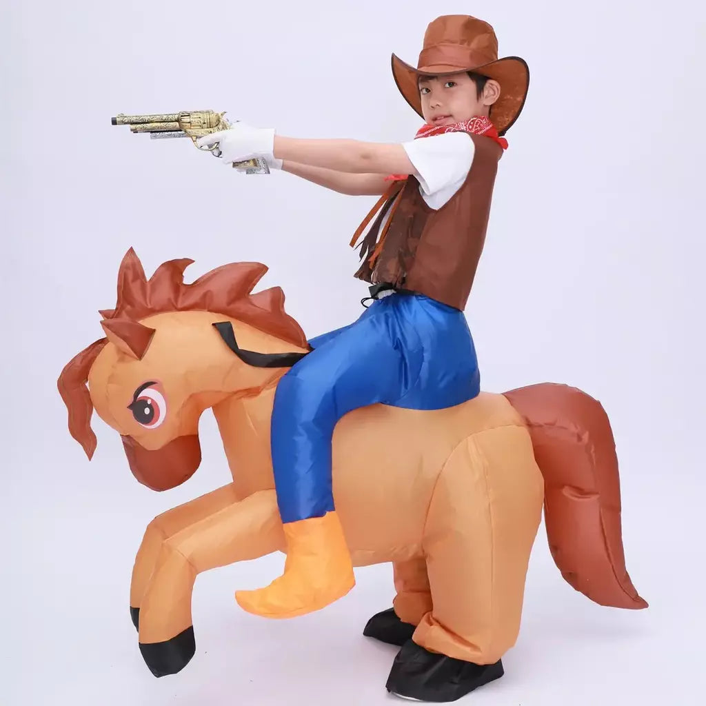 Crianças criança inflável cavalo traje meninas meninos rei cowboy passeio cavalo engraçado halloween purim festa inflado vestuário disfraces