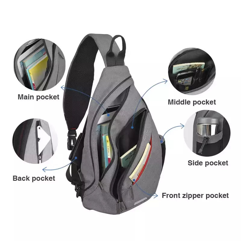 Mixi-Mochila de Ombro para Homens e Mulheres, Bolsa Crossbody Sling USB, Meninos Ciclismo, Esportes, Viagem, Moda Versátil, Bolsa de Estudante