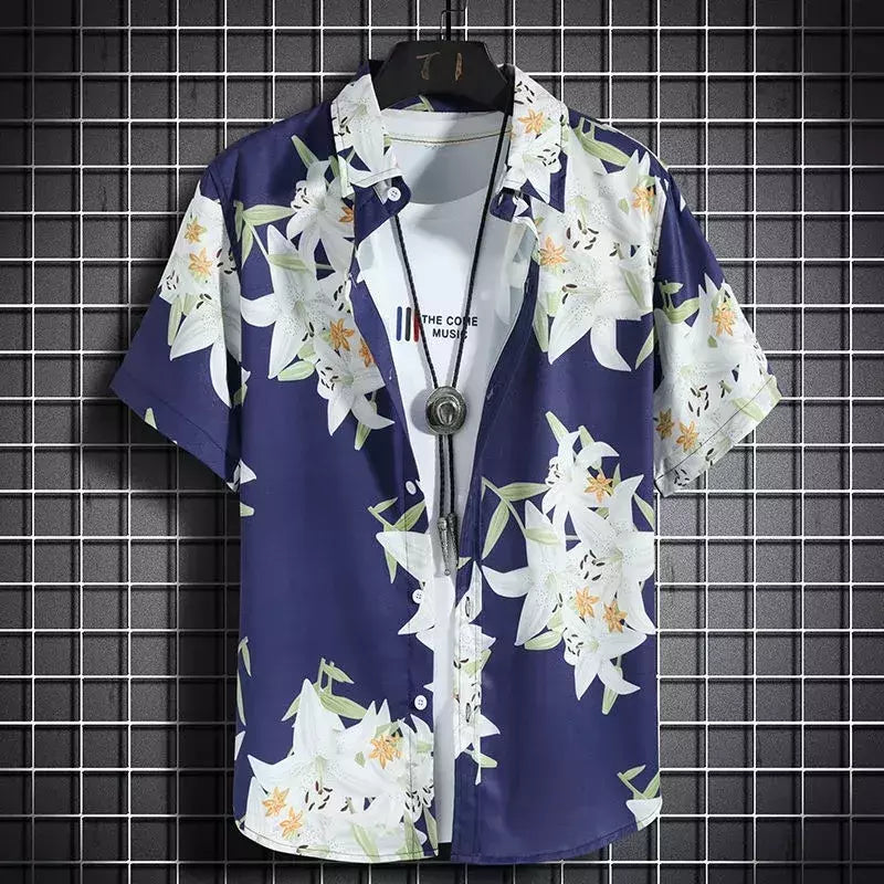 Camisas havaianas casuais masculinas de manga curta, tops florais soltos, roupas