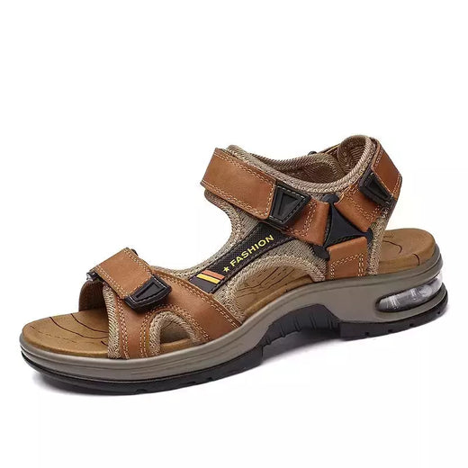 Sandálias masculinas de verão de couro genuíno, chinelos masculinos, gladiador, praia, macio, confortável, ao ar livre, sapatos vadeando, marca, 38-46