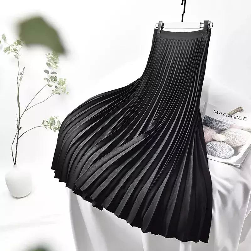 Marca designer feminino primavera outono elegante chique sólido saia plissada cintura alta moda de luxo com elástico feminino C-035