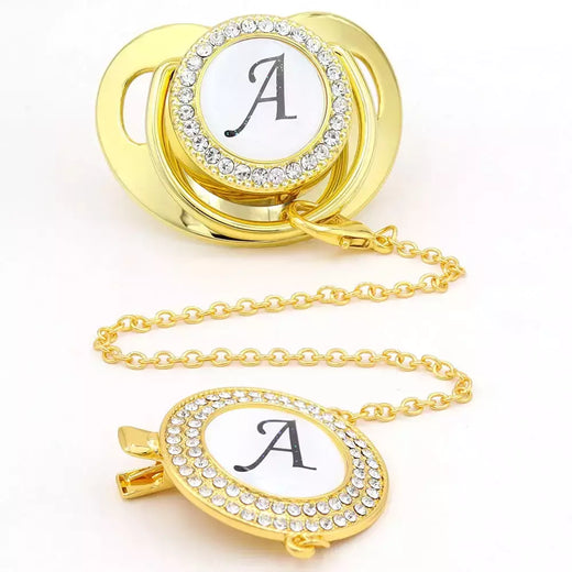 Bebês Ouro Silicone Chupetas, infantil Bling Mamilo, 26 letras iniciais, Luxo, Adulto, sem BPA