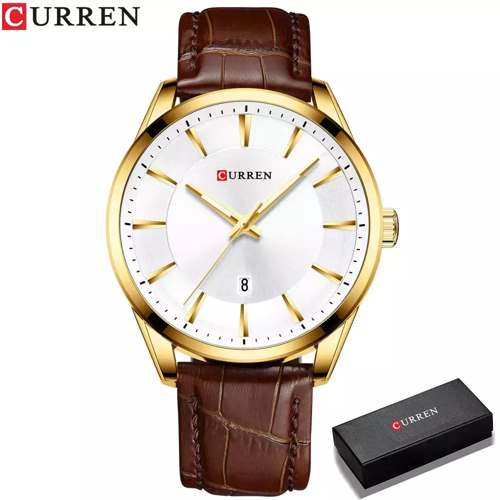 CURREN-Relógios masculinos de quartzo com pulseira de couro, marca de luxo superior, relógio de negócios, novo