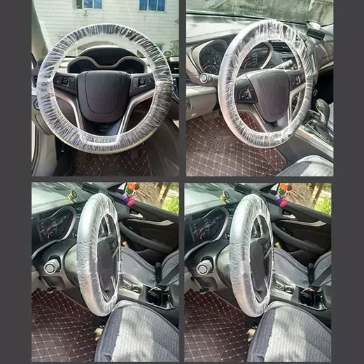 100 pces universalmente veículo carro descartável plástico volante protetor capa à prova dwaterproof água para acessórios interiores do carro