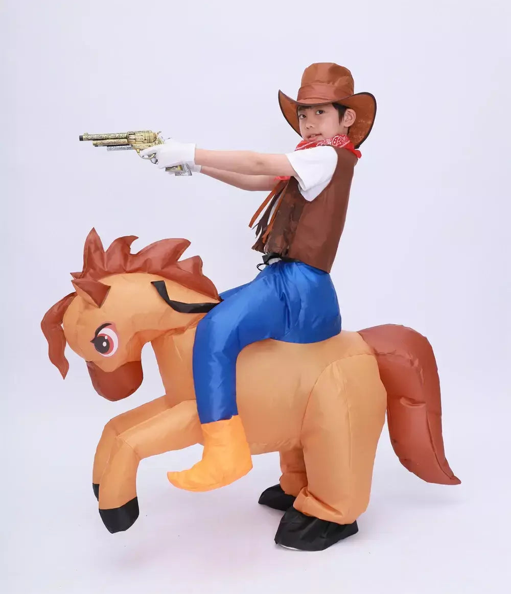 Crianças criança inflável cavalo traje meninas meninos rei cowboy passeio cavalo engraçado halloween purim festa inflado vestuário disfraces