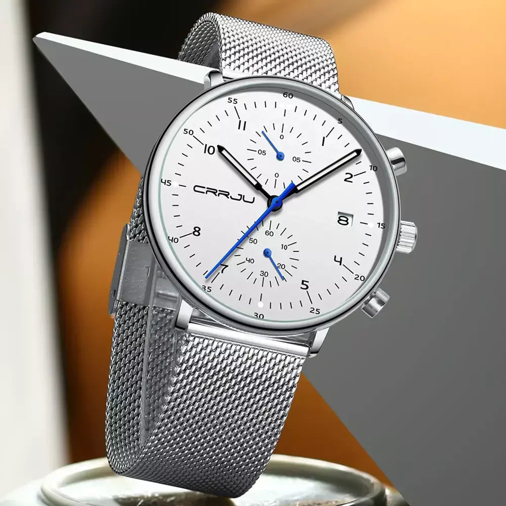 Crrju relógio masculino topo de luxo marca aço inoxidável relógio de pulso militar à prova dwaterproof água data quartzo relógios relogio masculino
