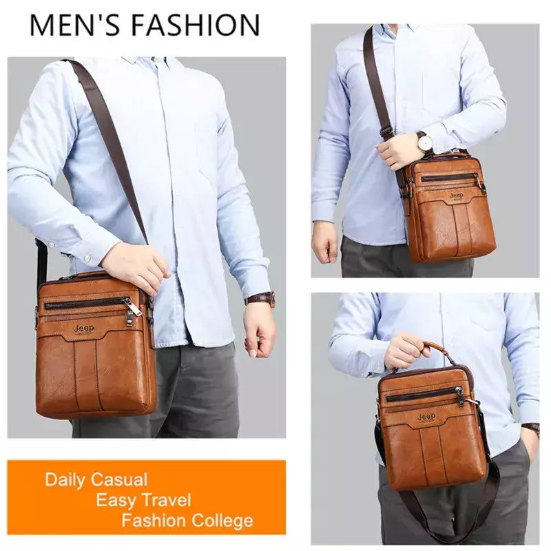 JEEP BULUO-Bolsas de Ombro Crossbody para Homens, Bolsa De Couro Dividido, Bolsa De Mensageiro De Negócios, Bolsa De Alta Qualidade, Moda Quente