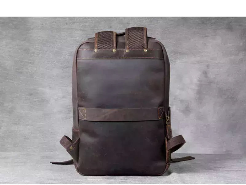 Mochila de couro genuíno para homens, cavalo louco vintage mochila para laptop grande mochila diária mochila de viagem mochila para caminhadas