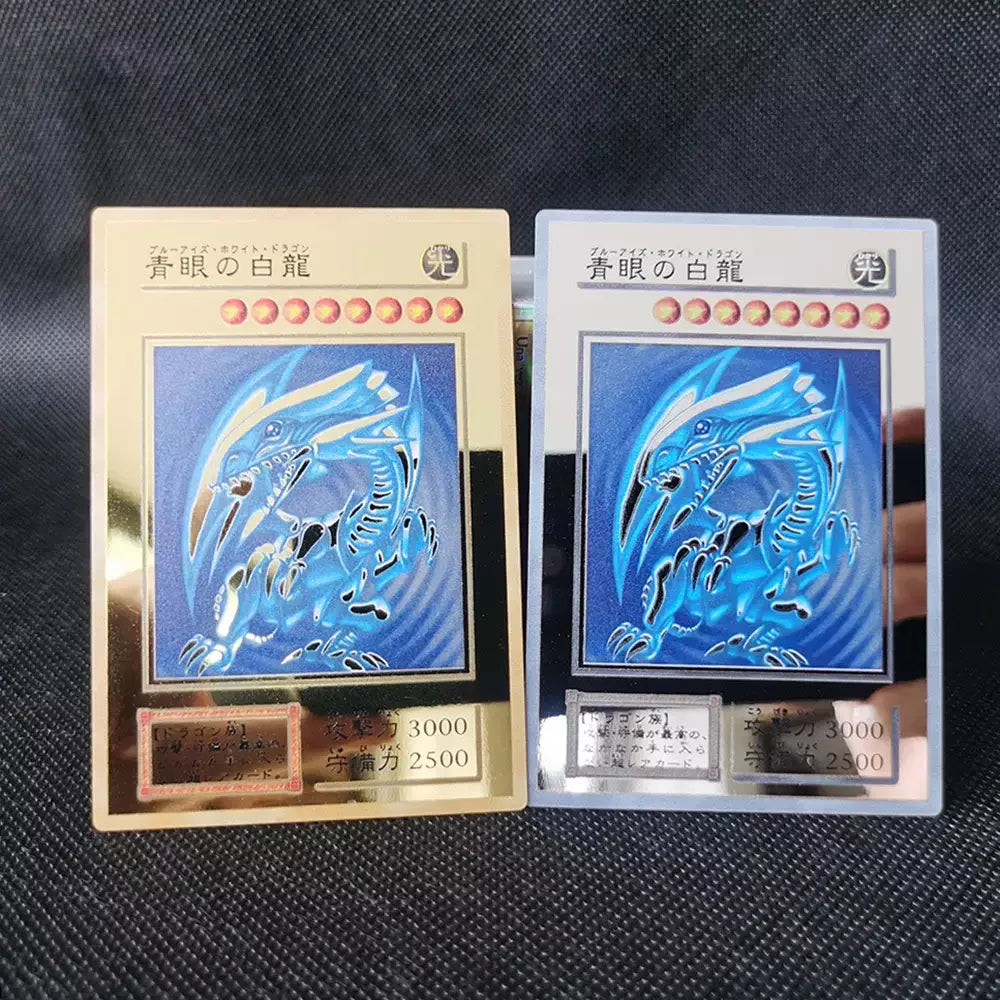 Yugioh cartões de metal dourado yu-gi-oh liga coleção cartão olhos azuis escuro magial obelisco slifer ra crianças presente de aniversário de natal