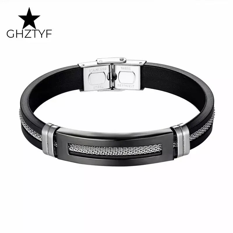 puseira masculina de ouro Pulseiras de aço inoxidável manguito para homens mulher pulseira de borracha preta com corrente 17 19 21cm cinto ajustável homem mão jóias presentes masculino frete grátis