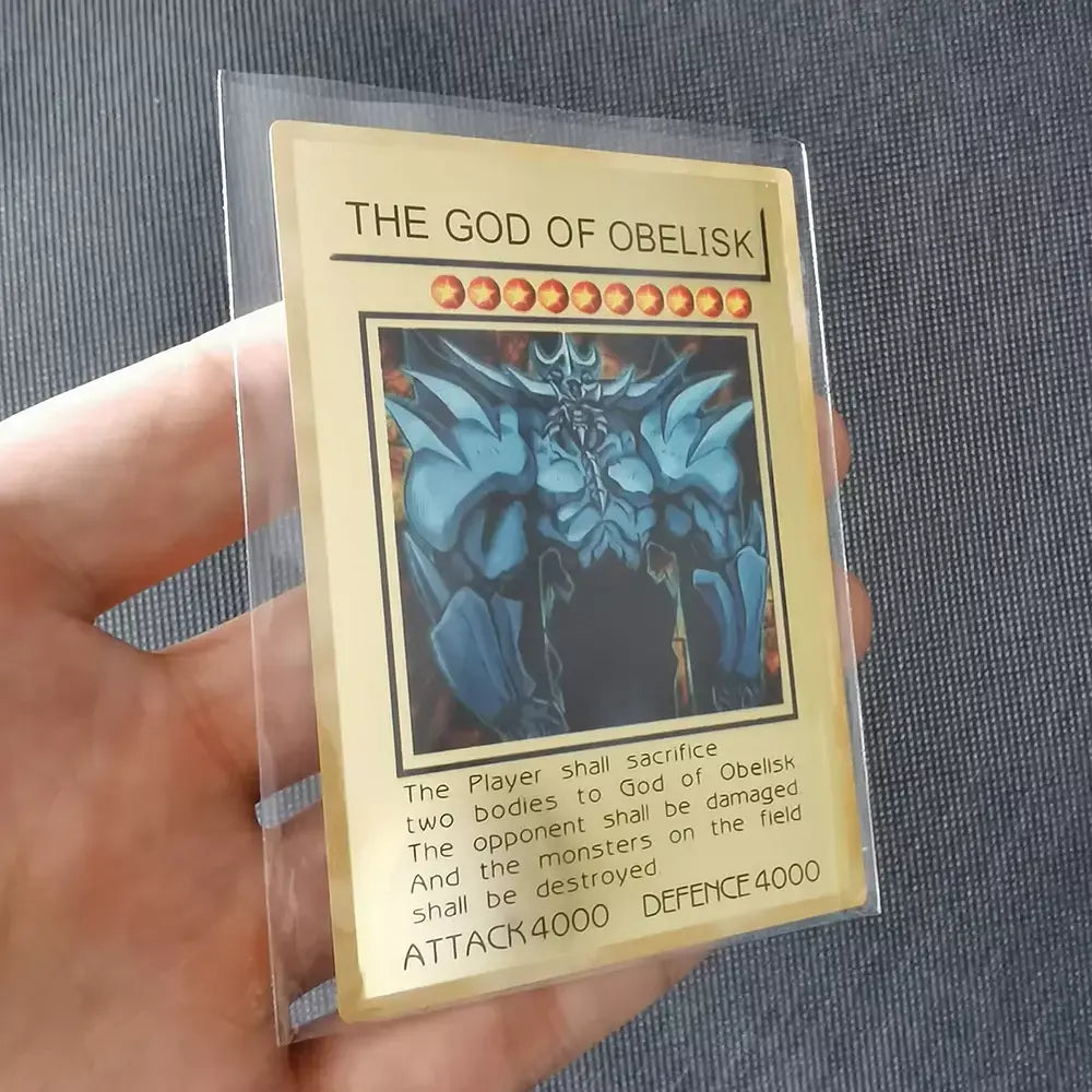 Yugioh cartões de metal dourado yu-gi-oh liga coleção cartão olhos azuis escuro magial obelisco slifer ra crianças presente de aniversário de natal