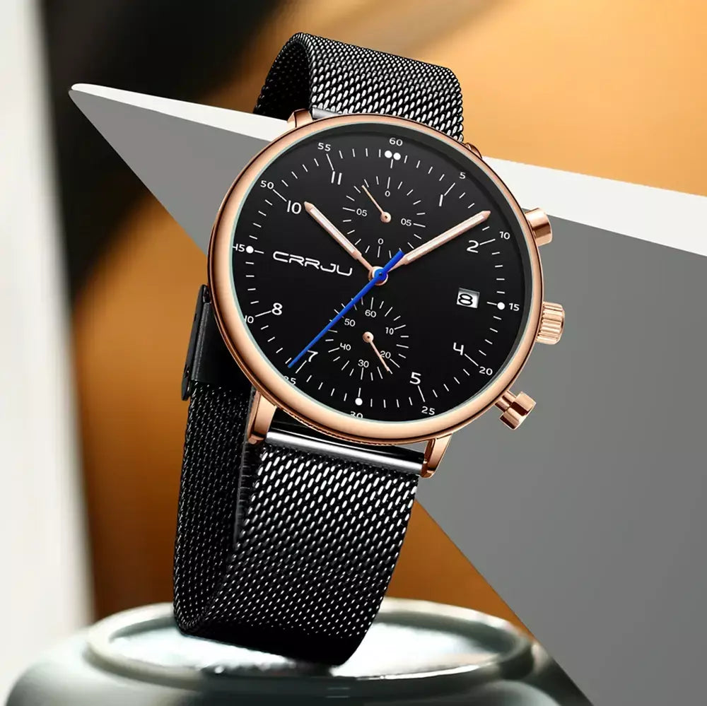 Crrju relógio masculino topo de luxo marca aço inoxidável relógio de pulso militar à prova dwaterproof água data quartzo relógios relogio masculino