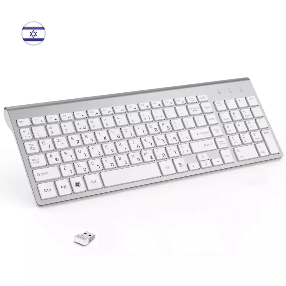 Hebraico baixo nível de ruído 101 teclas teclado sem fio 2.4g fino e compacto teclado sem fio para computador portátil windows pc desktop smart tv