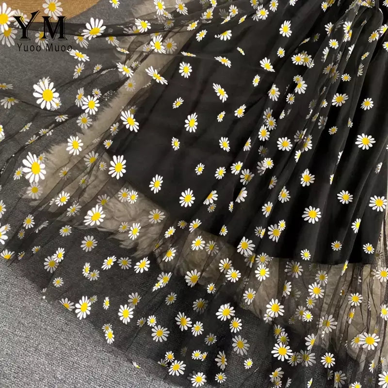 Yuoomuoo moda coreana margarida flor impressão malha vestido de festa verão duas camadas cinta espaguete férias midi vestido praia vestidos