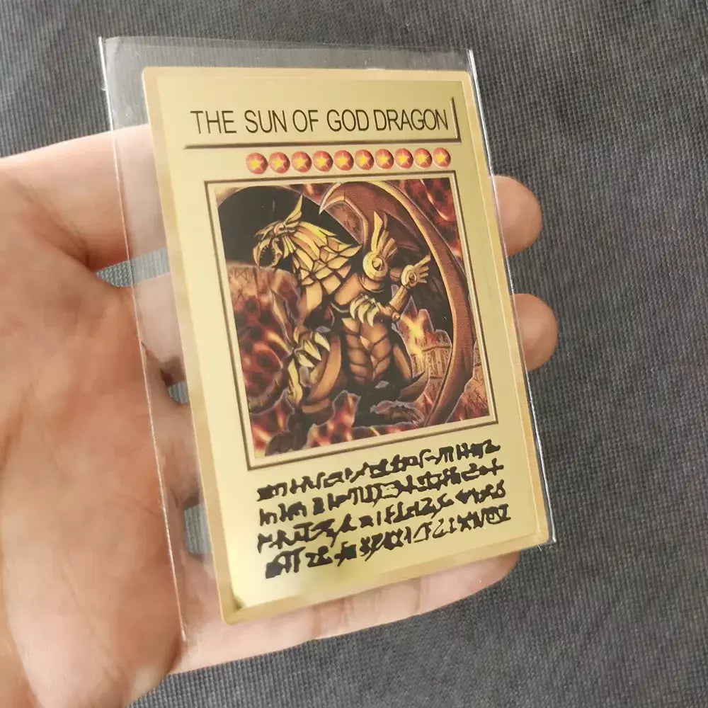 Yugioh cartões de metal dourado yu-gi-oh liga coleção cartão olhos azuis escuro magial obelisco slifer ra crianças presente de aniversário de natal