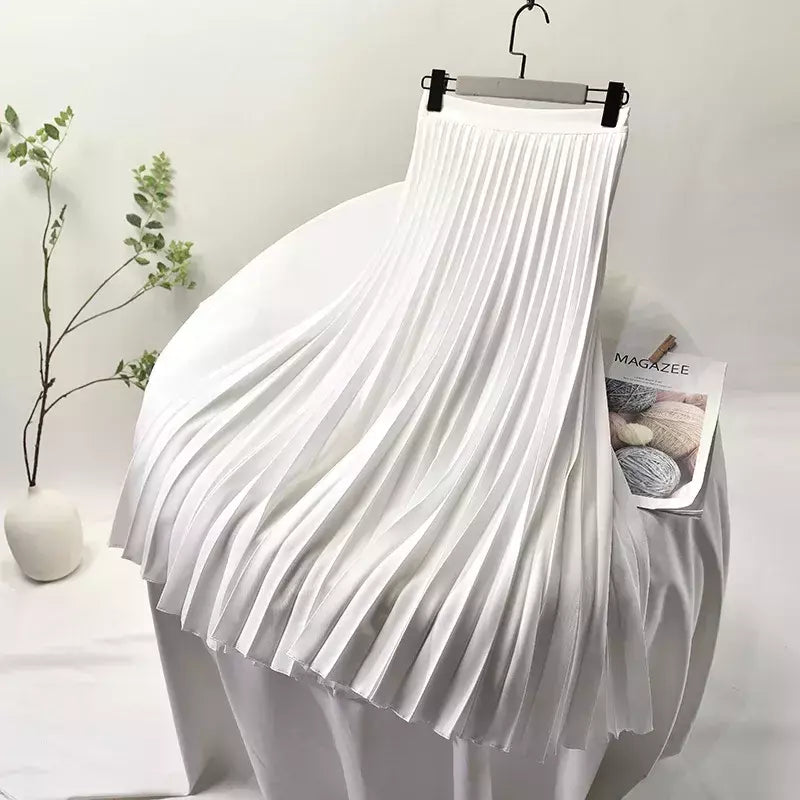 Marca designer feminino primavera outono elegante chique sólido saia plissada cintura alta moda de luxo com elástico feminino C-035