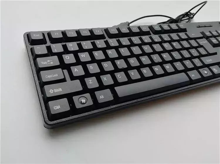 Teclado com fio USB com 104 teclas, teclado de jogo, computador, espanhol, francês, russo, árabe, letra