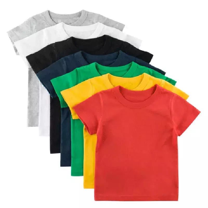 T-shirt de algodão liso para crianças, tops para crianças, meninos e meninas, bebê criança, garotada roupas em branco sólido, branco e preto, crianças manga curta tees, 1 a 8 anos, verão respirável uniformes escolares