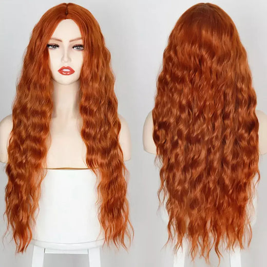 Perucas sintéticas de onda longa para mulheres, fibra resistente ao calor, penteado preto e laranja médio, cosplay