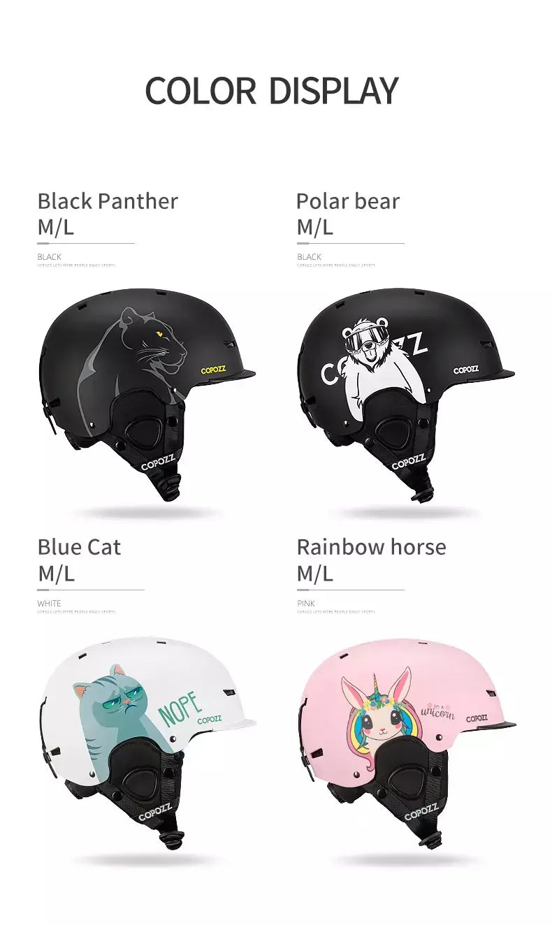 Copozz novo capacete de esqui dos desenhos animados meio coberto anti-impacto capacete de segurança ciclismo esqui snowboard capacete esportivo para adultos e crianças