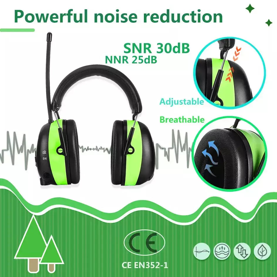 Proteção auditiva fones de ouvido bluetooth protetores de ouvido eletrônicos rádio am/fm 5.0 para corte segurança protetores de ouvido 2000mah bateria de lítio