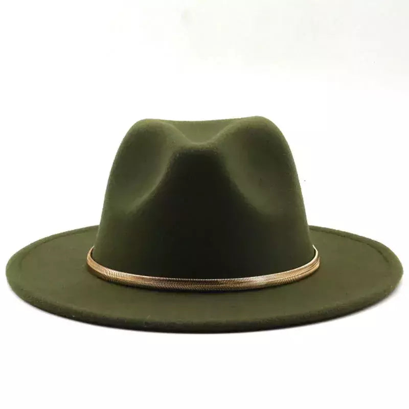 Chapéu alto Derby Igreja simples aba larga para homens e mulheres, Panamá Solid Felt Fedoras, Fedoras preto e verde, Boné de lã artificial Jazz Blend