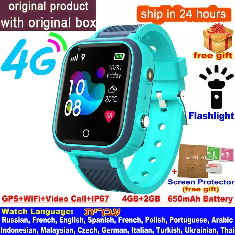 Lt21 4g relógio inteligente crianças gps wifi chamada de vídeo sos ip67 à prova dip67 água criança smartwatch câmera monitor rastreador localização telefone relógio
