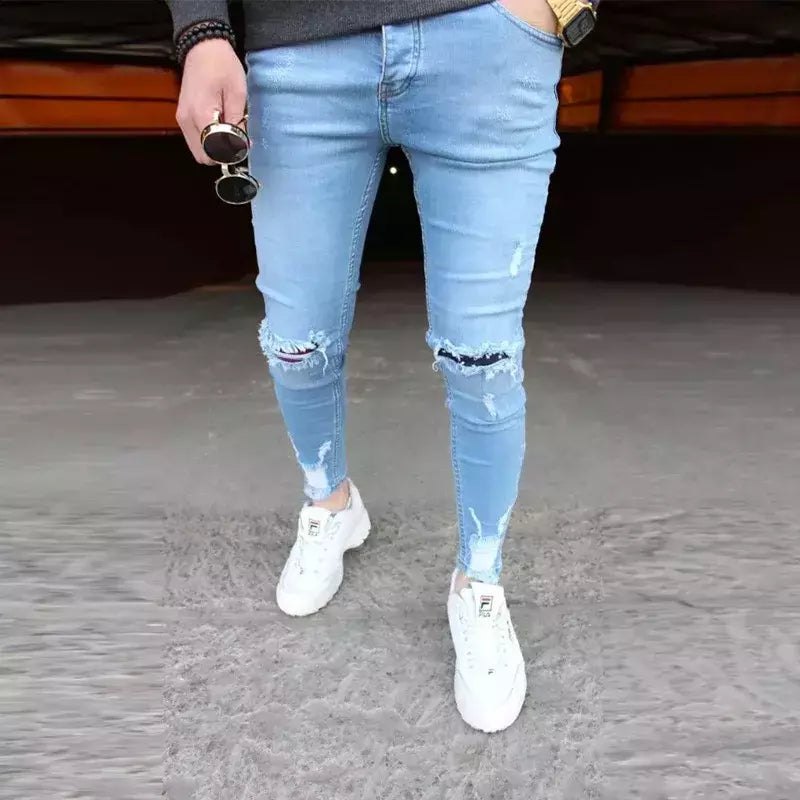 Calças de brim masculinas calças de brim denim calças casuais tendência calças de brim magros para homens moda calças de lápis roupas masculinas