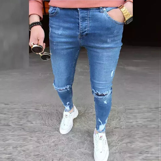 Calças de brim masculinas calças de brim denim calças casuais tendência calças de brim magros para homens moda calças de lápis roupas masculinas