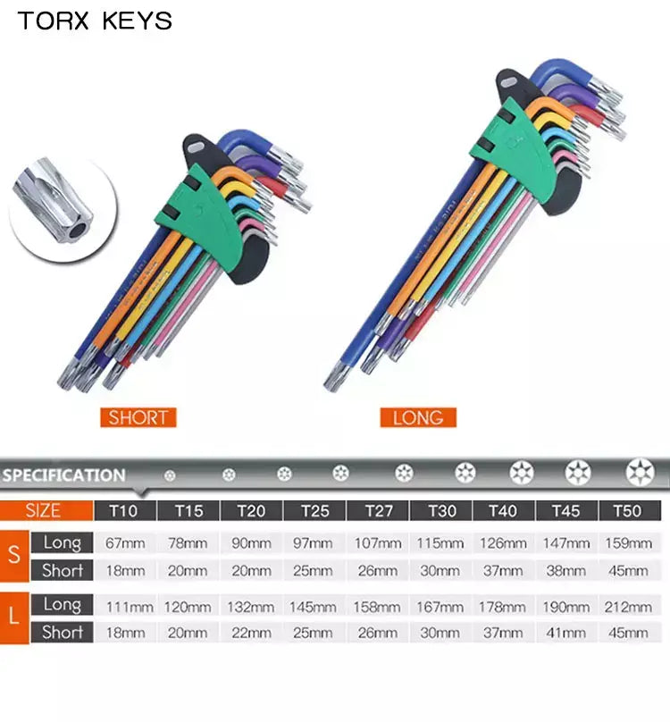 Conjunto de chave allen l kit de chave para parafuso allen 9pcs braço longo conjunto de chaves hex 1.5mm a 10mm hexágono chave ferramentas manuais para reparação de bicicletas