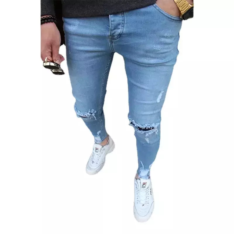 Calças de brim masculinas calças de brim denim calças casuais tendência calças de brim magros para homens moda calças de lápis roupas masculinas
