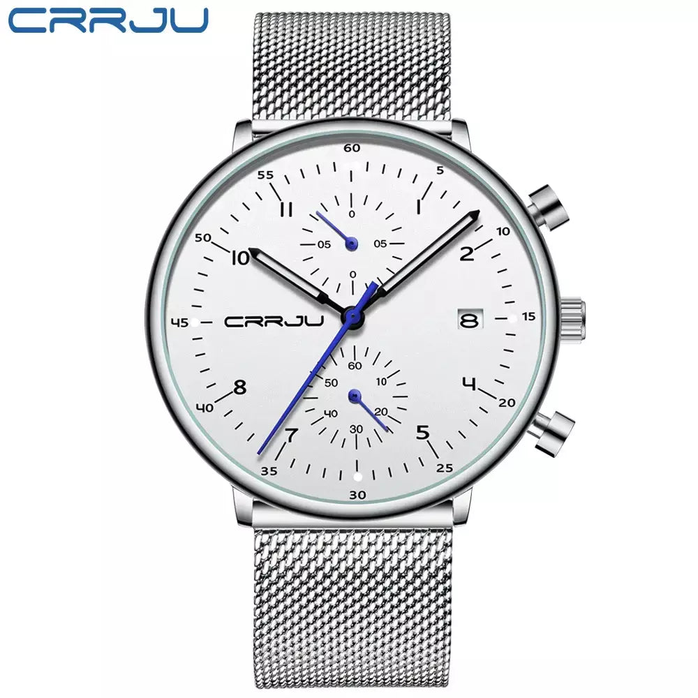 Crrju relógio masculino topo de luxo marca aço inoxidável relógio de pulso militar à prova dwaterproof água data quartzo relógios relogio masculino
