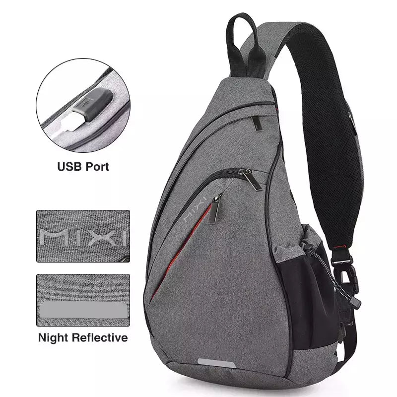Mixi-Mochila de Ombro para Homens e Mulheres, Bolsa Crossbody Sling USB, Meninos Ciclismo, Esportes, Viagem, Moda Versátil, Bolsa de Estudante
