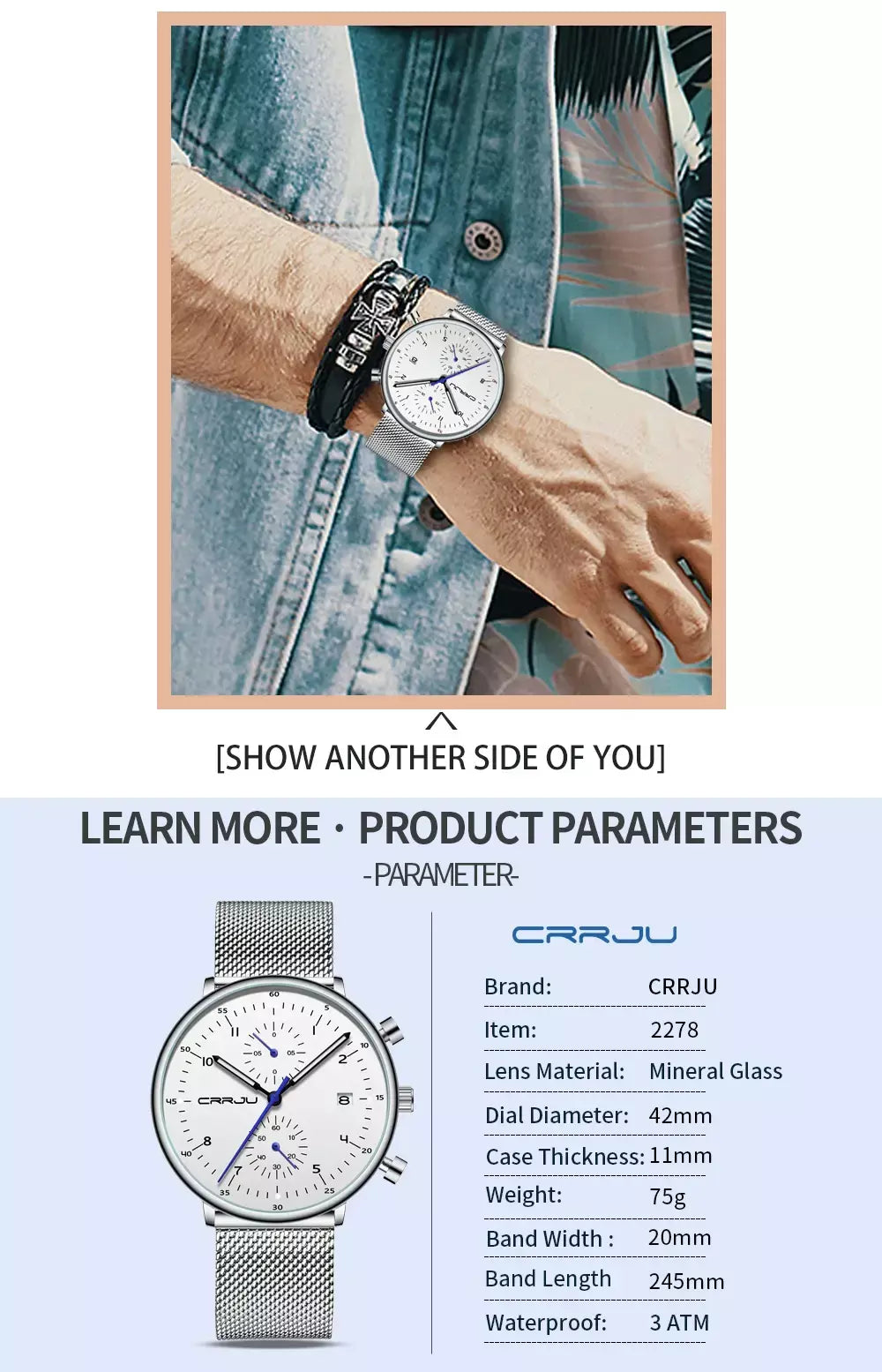 Crrju relógio masculino topo de luxo marca aço inoxidável relógio de pulso militar à prova dwaterproof água data quartzo relógios relogio masculino